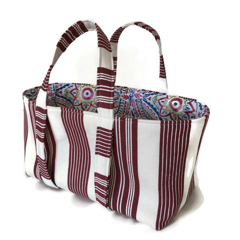 Red Striped Small Project Knitting Bag