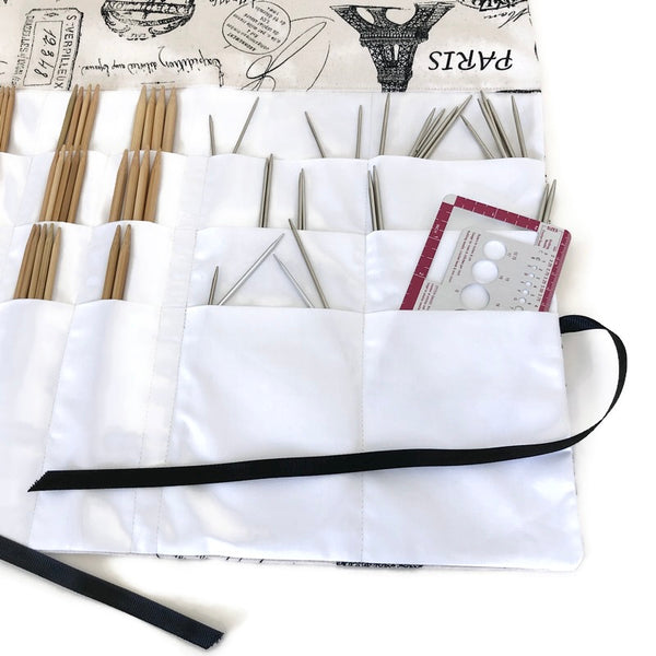 Circular Needle Case OR Combo DPN and Circular Case in  Black French Fabric