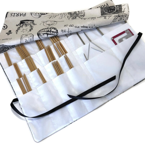 Circular Needle Case OR Combo DPN and Circular Case in  Black French Fabric