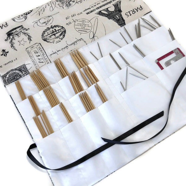 Circular Needle Case OR Combo DPN and Circular Case in  Black French Fabric