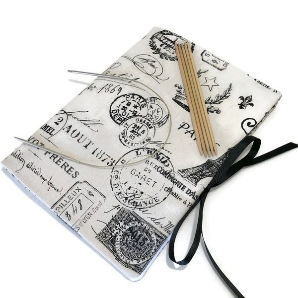 Circular Needle Case OR Combo DPN and Circular Case in  Black French Fabric