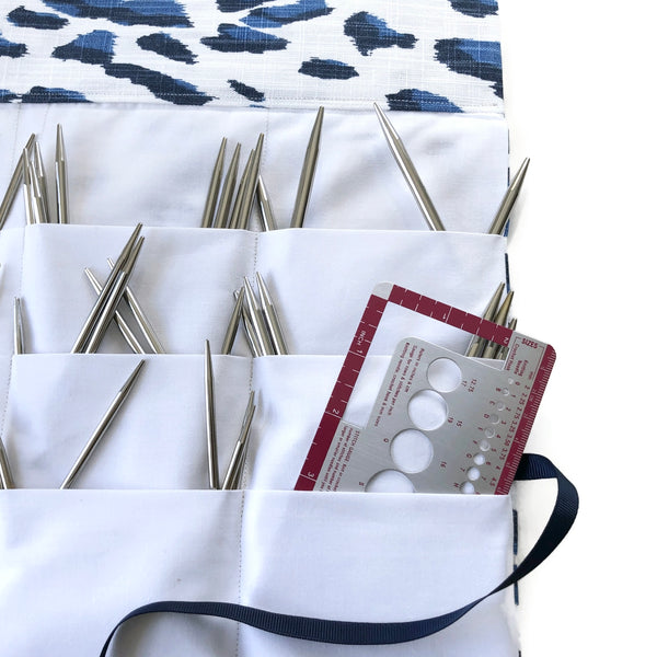 Circular Needle Case Blue Faux Animal Print