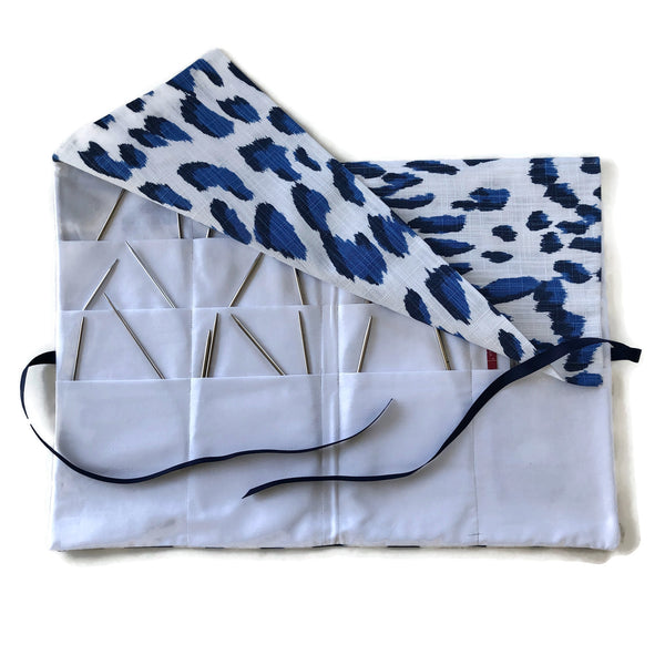Circular Needle Case Blue Faux Animal Print