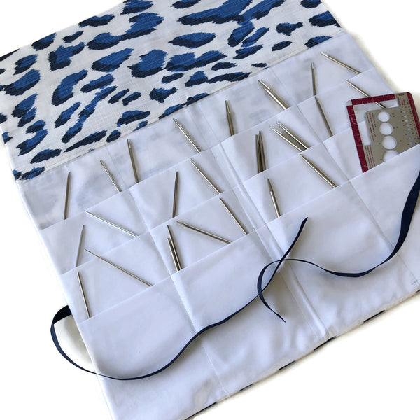 Circular Needle Case Blue Faux Animal Print