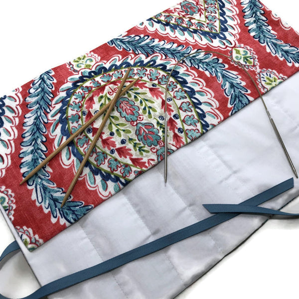 Circular Needle Case OR Combo DPN and  Circular Storage  Paisley Print Blue Coral