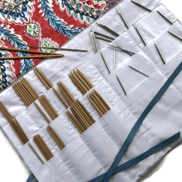 Circular Needle Case OR Combo DPN and  Circular Storage  Paisley Print Blue Coral