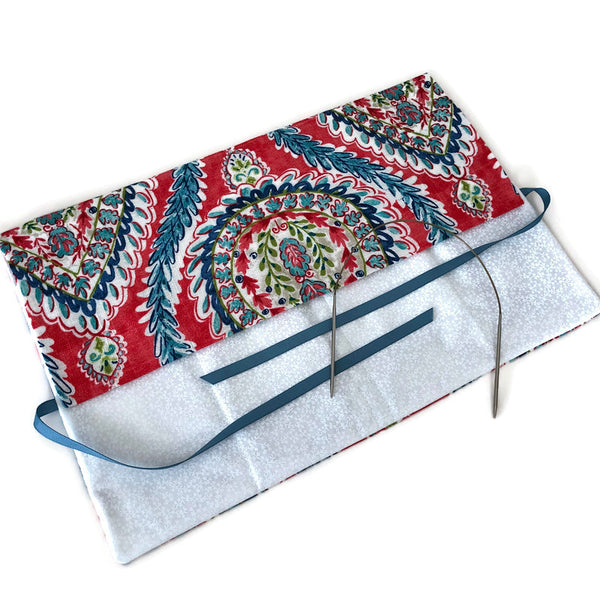 Circular Needle Case OR Combo DPN and  Circular Storage  Paisley Print Blue Coral