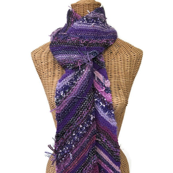 Boho Style Scarf Purple Bias Knit