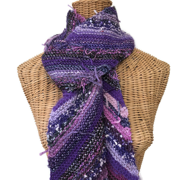 Boho Style Scarf Purple Bias Knit