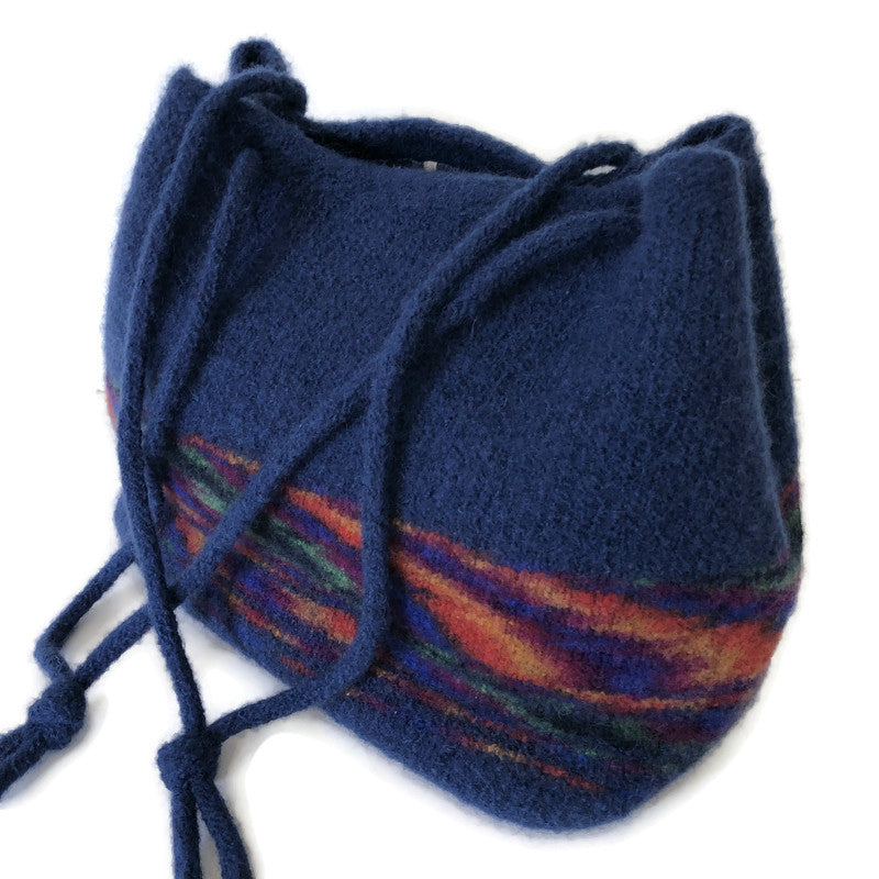 Felted Knitting Tote Bag in Blue Wool and Mohair