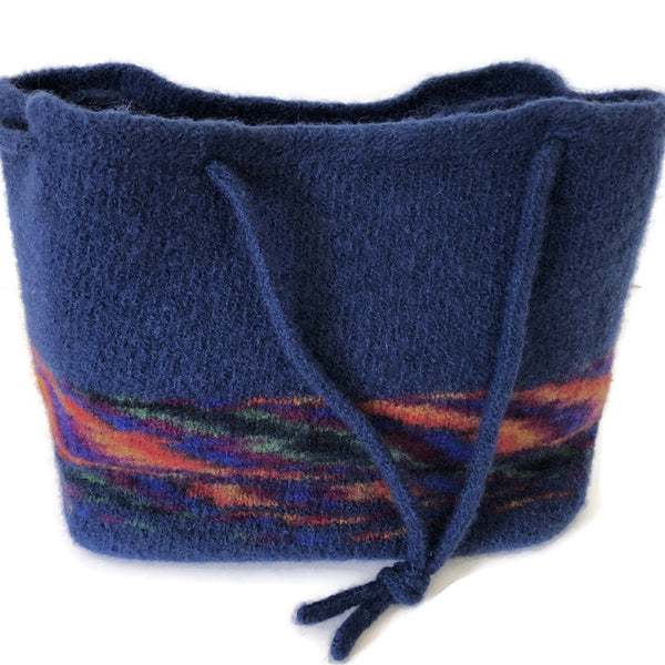 Felted Knitting Tote Bag in Blue Wool and Mohair