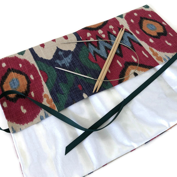 Combination DPN and Circular Needle Case Linen Ikat