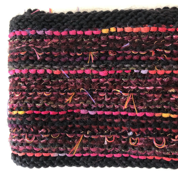 Hand Knit Scarf Black and Fuchsia