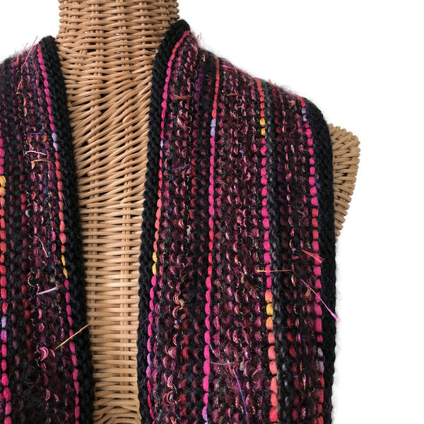 Hand Knit Scarf Black and Fuchsia