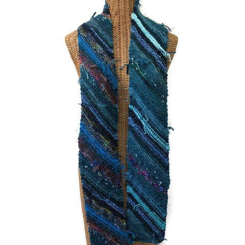 Boho Style Scarf Teal Bias Knit