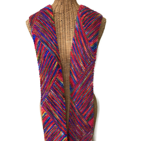 Diagonal  Unisex Long Scarf Multicolored Hot Pink