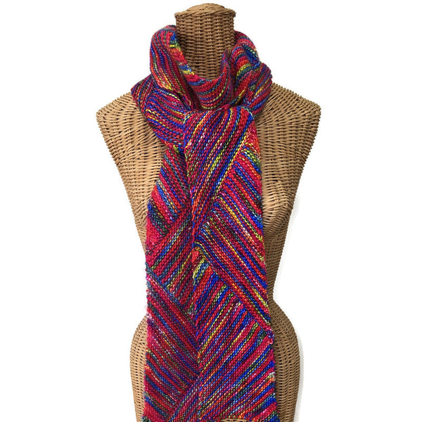 Diagonal  Unisex Long Scarf Multicolored Hot Pink