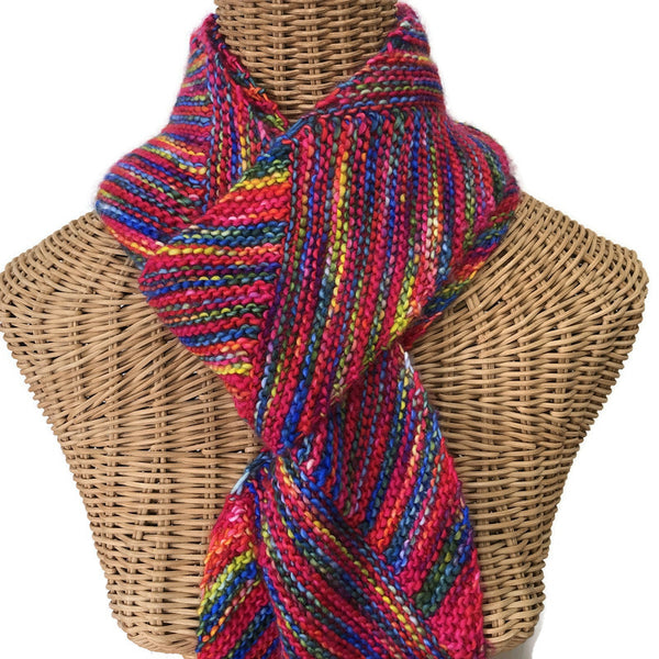 Diagonal  Unisex Long Scarf Multicolored Hot Pink