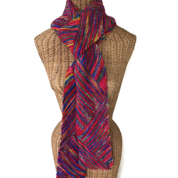 Diagonal  Unisex Long Scarf Multicolored Hot Pink