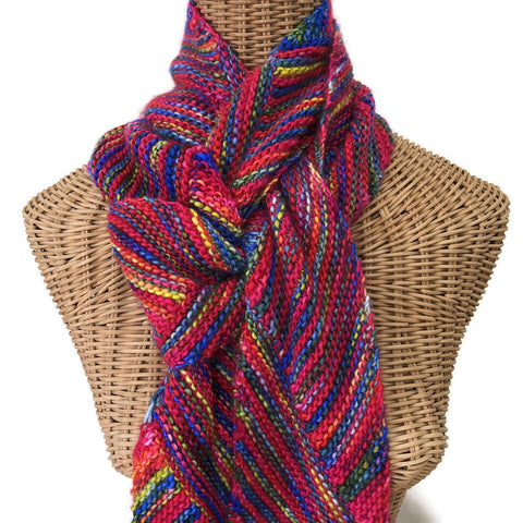 Diagonal  Unisex Long Scarf Multicolored Hot Pink