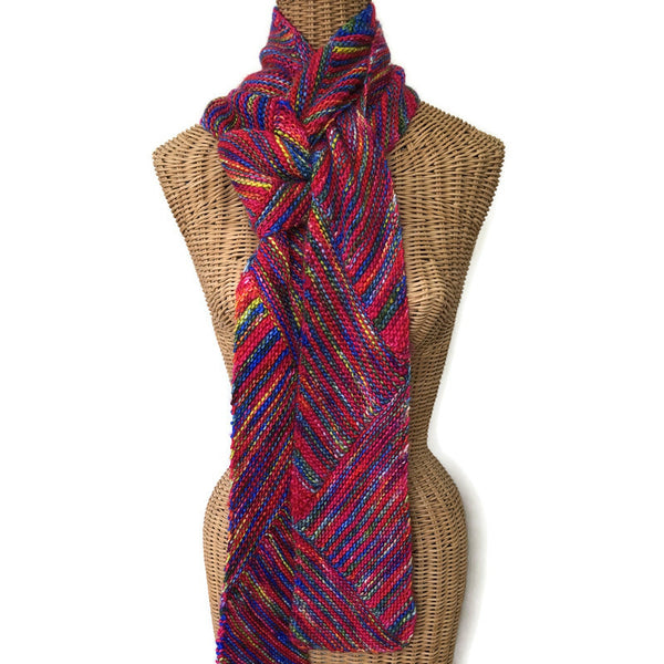 Diagonal  Unisex Long Scarf Multicolored Hot Pink