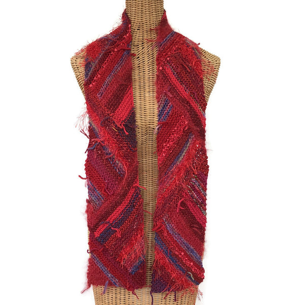 Boho Style Multidirectional Scarf Red Bias Knit