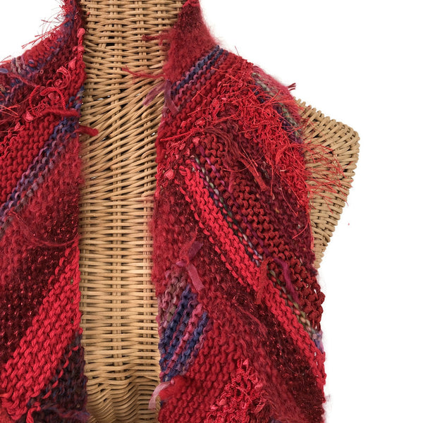 Boho Style Multidirectional Scarf Red Bias Knit