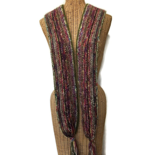 Hand Knit Olive and Mauve Scarf