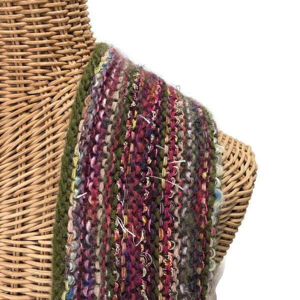 Hand Knit Olive and Mauve Scarf