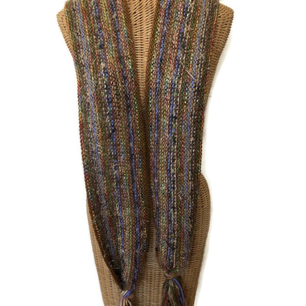 Hand Knit Scarf Brown Wool and Mohair