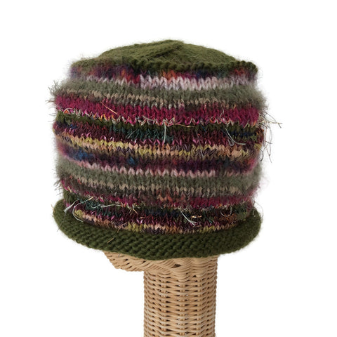 Rolled Brim Beanie Olive and Mauve