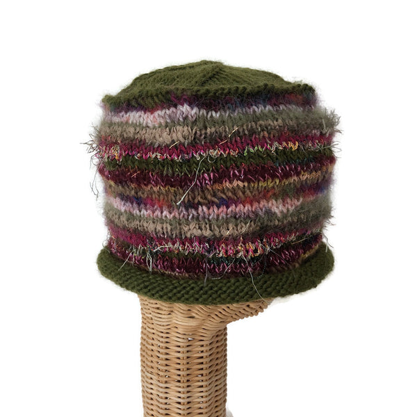 Rolled Brim Beanie Olive and Mauve
