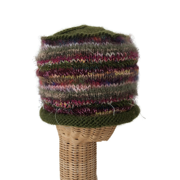 Rolled Brim Beanie Olive and Mauve