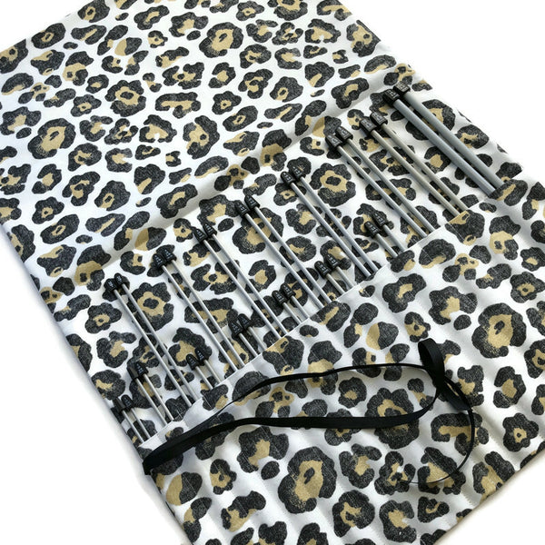 Straight Knitting Needle Roll Up Case Faux Animal Print