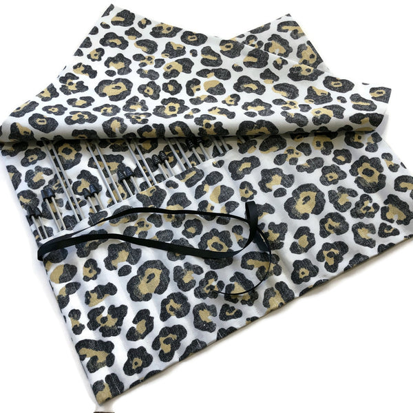 Straight Knitting Needle Roll Up Case Faux Animal Print
