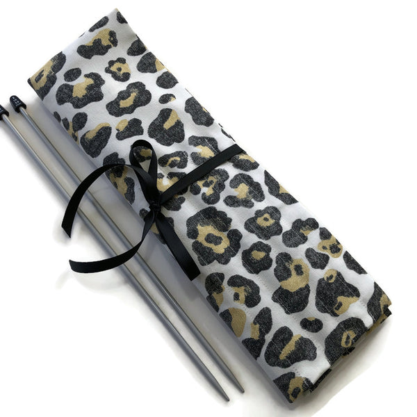 Straight Knitting Needle Roll Up Case Faux Animal Print