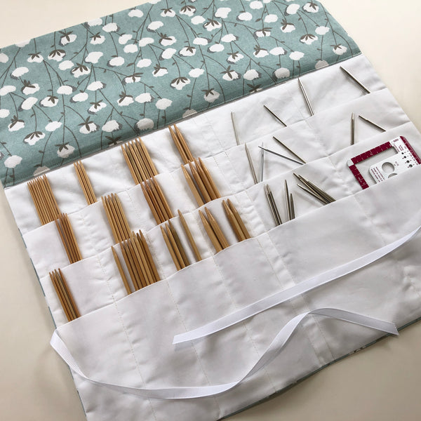 Combination DPN and Circular Needle Case Cotton Boll Fabric