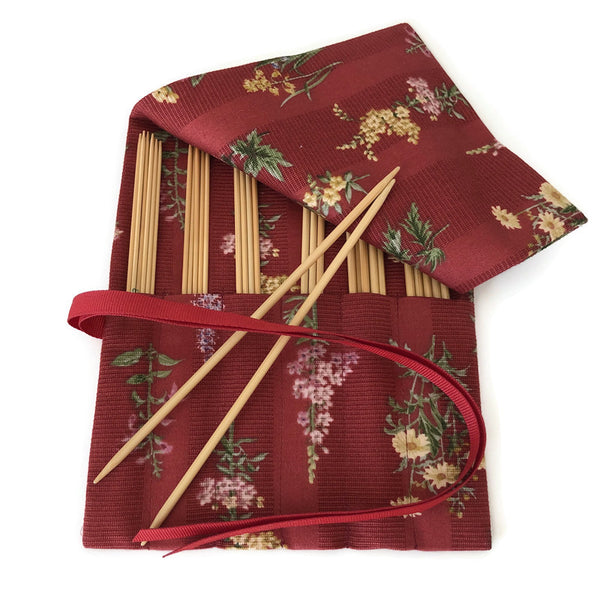 Six Pocket DPN Case for 7-Inch Needles Sizes 0-5 Needles Red Floral