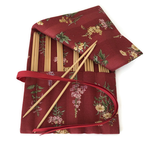 Six Pocket DPN Case for 7-Inch Needles Sizes 0-5 Needles Red Floral