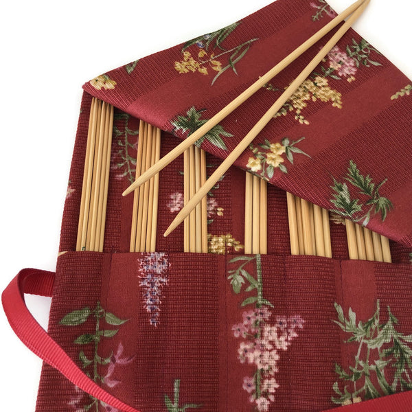 Six Pocket DPN Case for 7-Inch Needles Sizes 0-5 Needles Red Floral