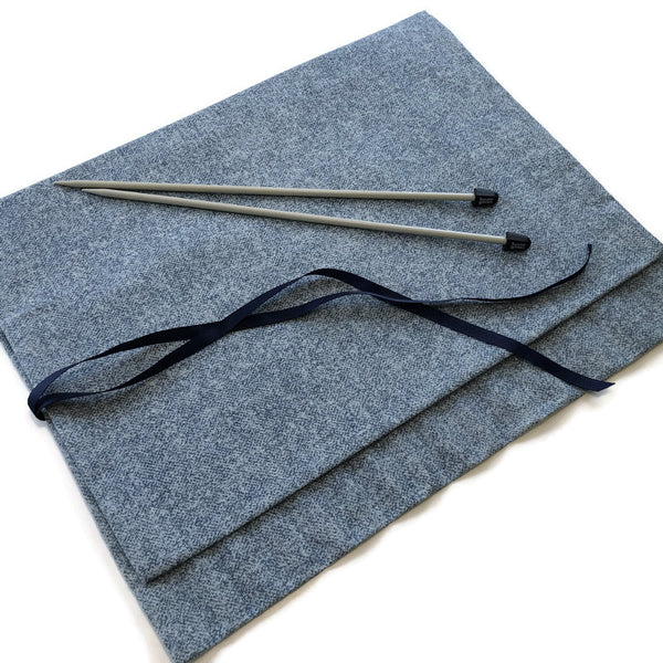 Straight Knitting Needle Roll Up Case Faux Denim Blue
