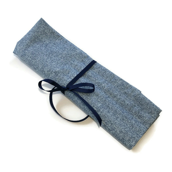 Straight Knitting Needle Roll Up Case Faux Denim Blue