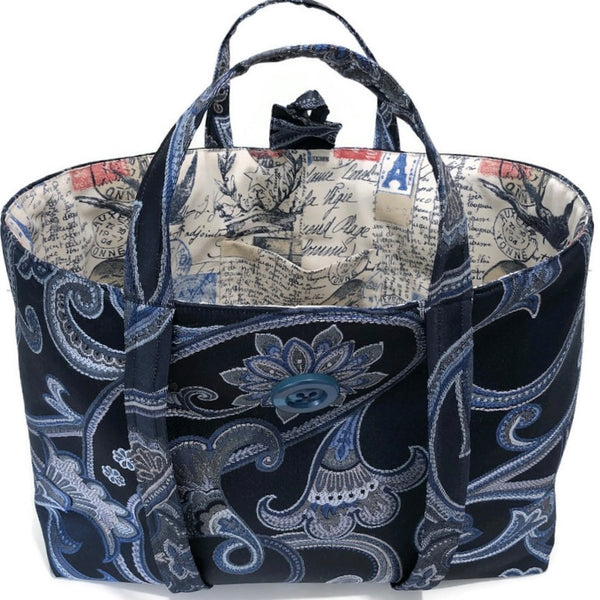 Blue Upholstery Knitting Bag