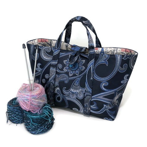 Blue Upholstery Knitting Bag