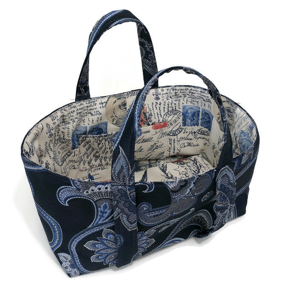 Small Project Knitting Bag Blue Upholstry