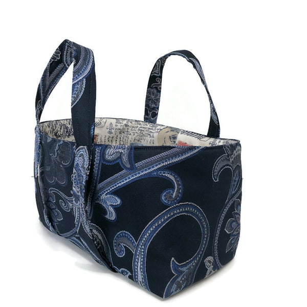 Small Project Knitting Bag Blue Upholstry