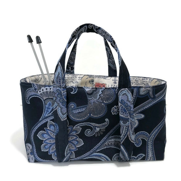 Small Project Knitting Bag Blue Upholstry