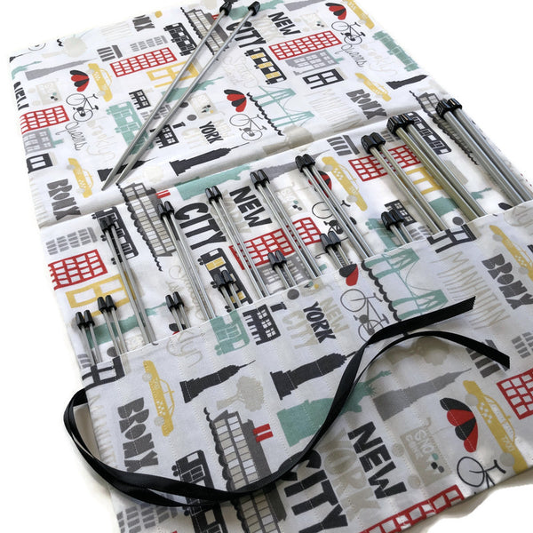 Straight Knitting Needle Roll Up Case New York City Icons