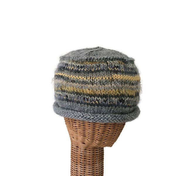 Rolled Brim Beanie Gray Yellow