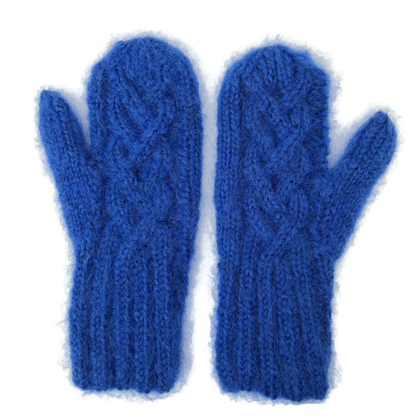 Cabled Mitten Blue Mohair